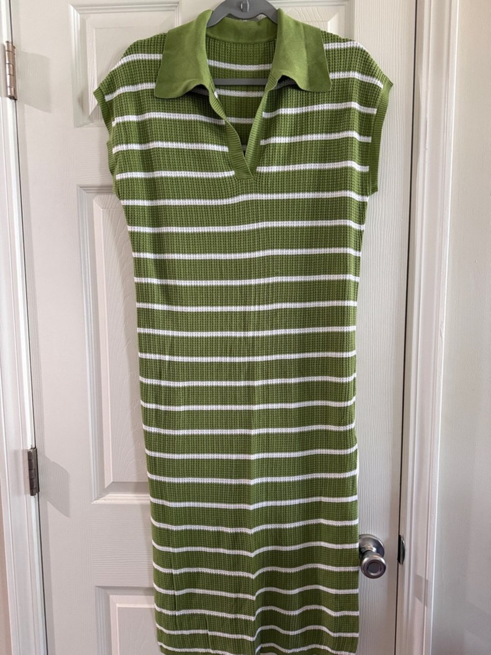 Green Striped Knit Polo Dress - Women's
